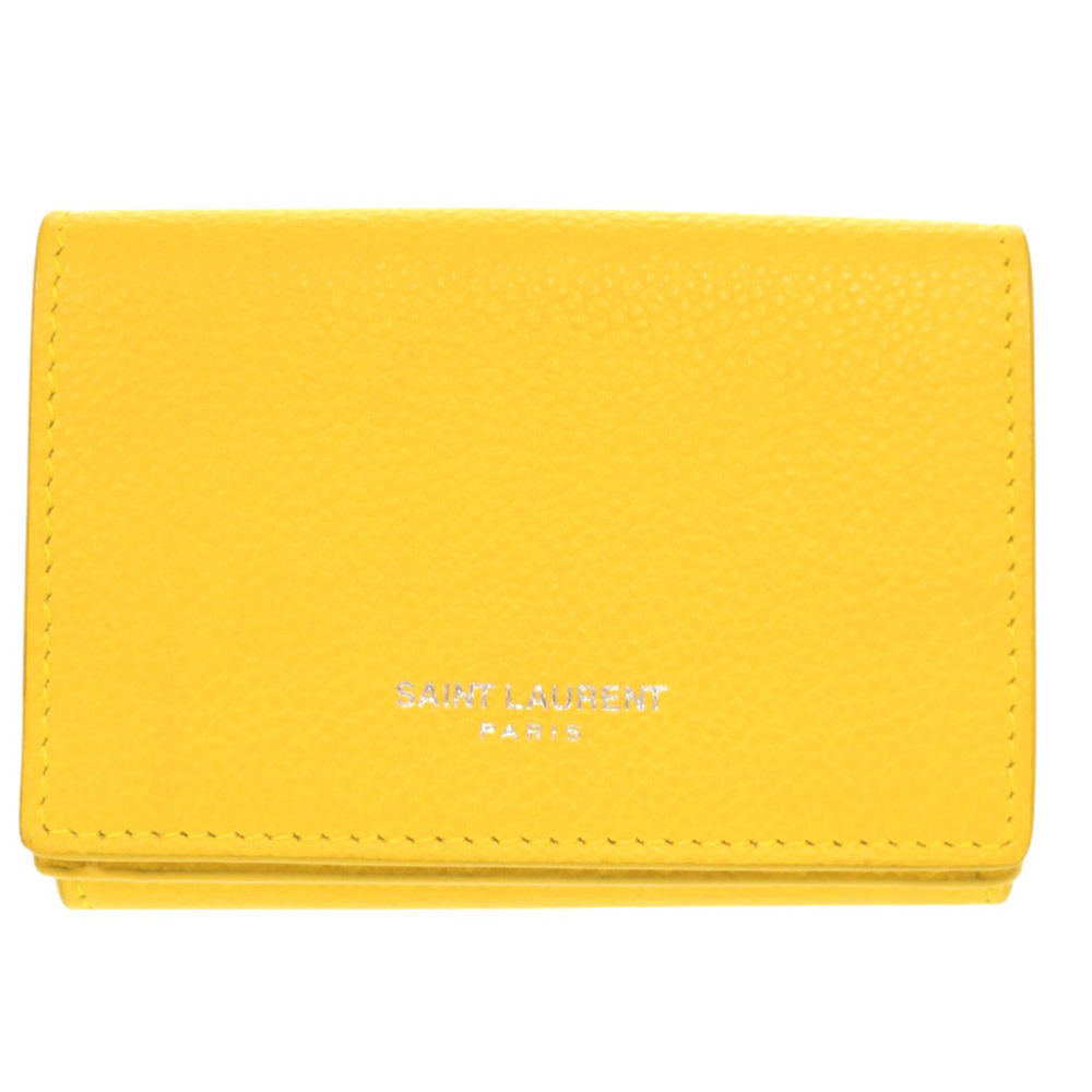 Yves Saint Laurent Saint Laurent Paris Logo Leather Yellow Tri-fold Wallet 09...